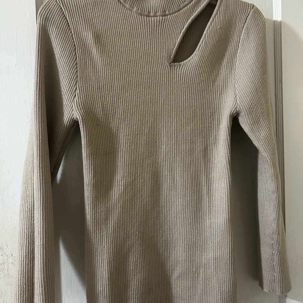 New Look Taupe Ribbed Knit Sweater